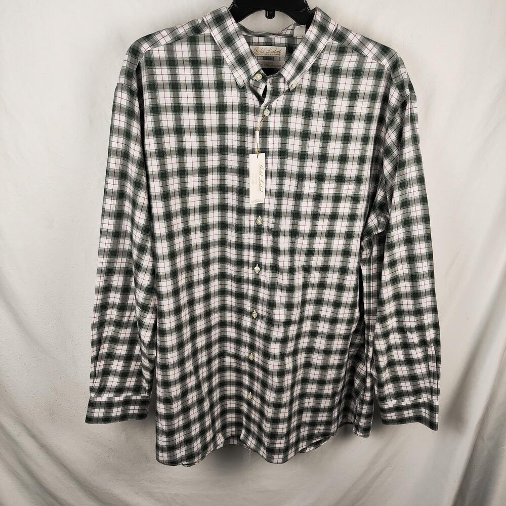 Roundtree & Yorke Shirt Mens 2XLT Green Plaid Non Iron Dress Gold Label